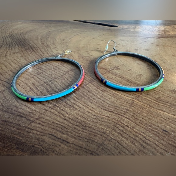 Colorful Silver Hoop Earrings - Picture 1 of 2